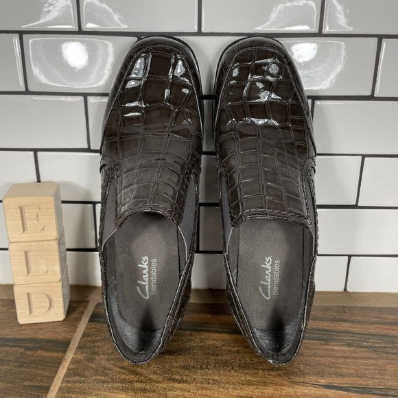 Clarks Bendables Slip On Loafer Dark Taupe Croc Print Faux Leather 36840 Wns 7.5 - Picture 6 of 11